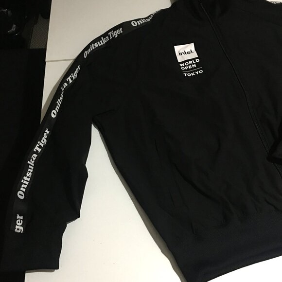 Onitsuka Tiger Mens XL Windbreaker Jacket Full Zip Black Streetwear Olympic - Picture 2 of 11